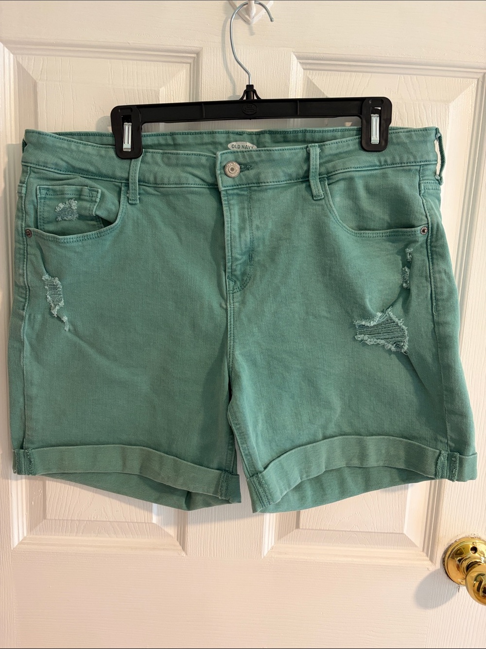 Old Navy Seafoam Green Distressed Roll-Cuff Jean Shorts